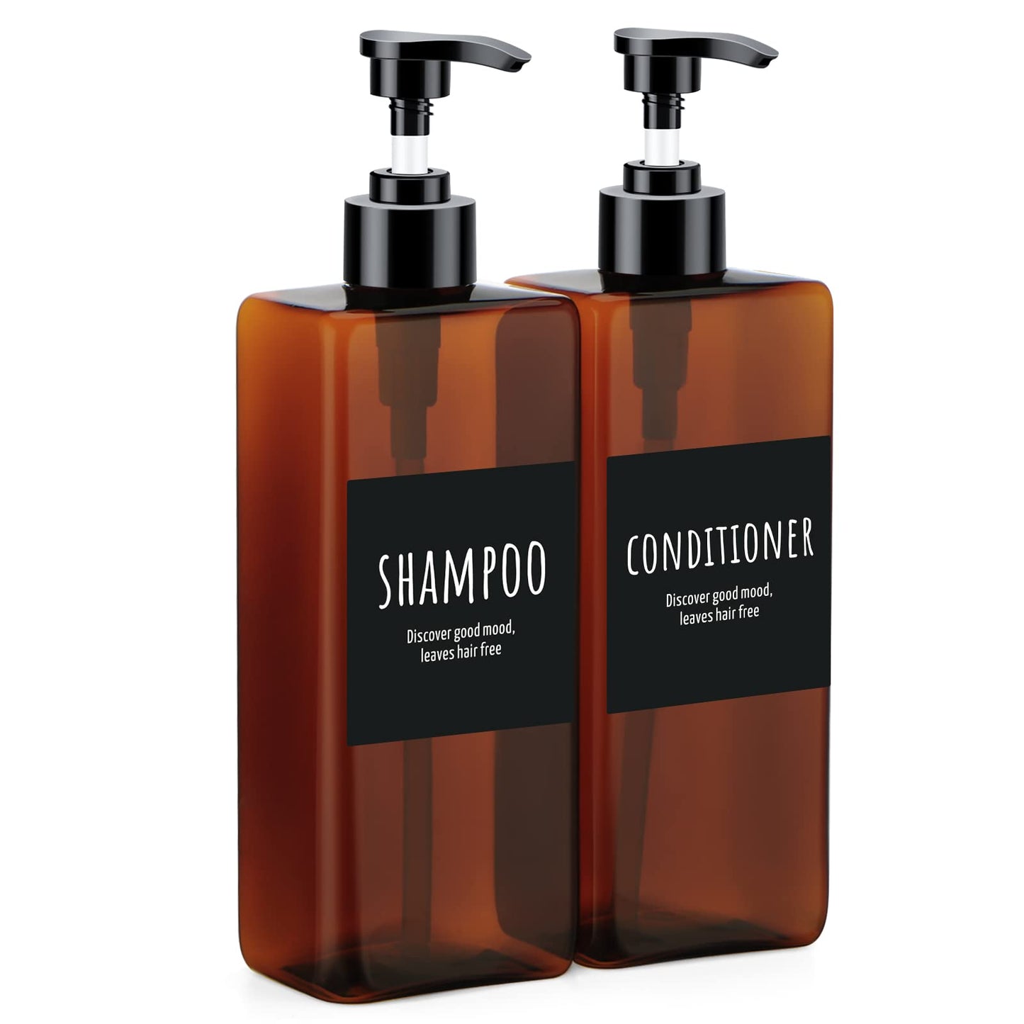 Segbeauty 8 Packs Empty Bathroom Soap Dispenser, 16.9oz Refillable Plastic Pump Bottles with Labels, 500ml Shower Dispenser Shampoo Conditioner Bottles for Kitchen Amber
