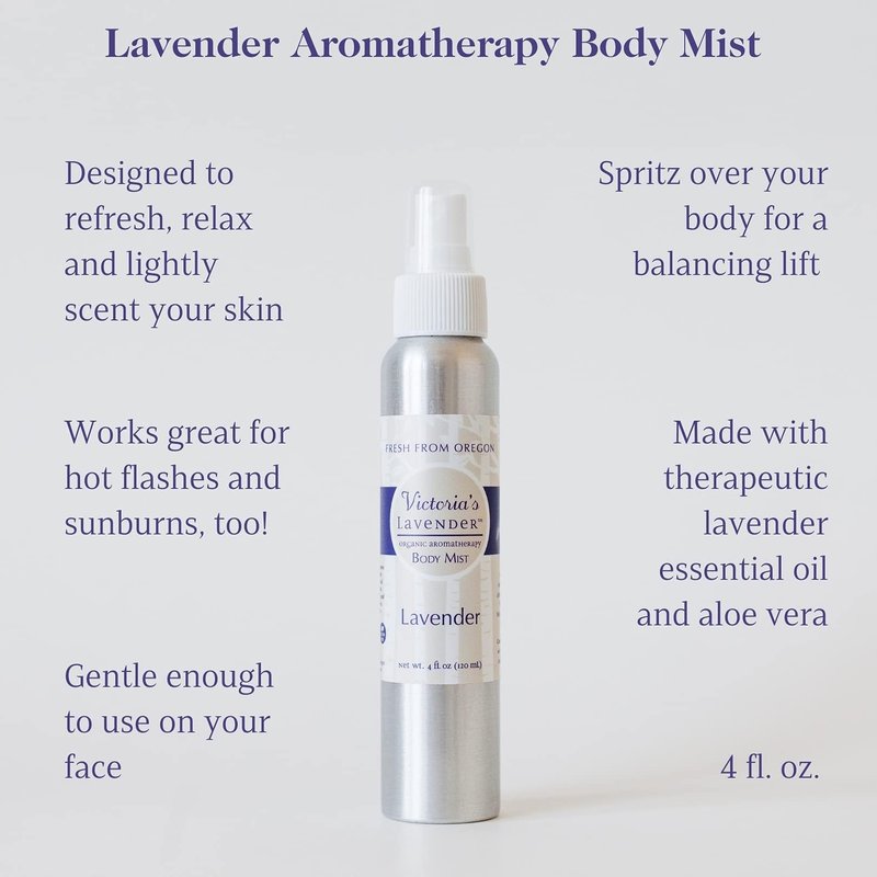 Victoria's Lavender Pillow and Linen Spray Mist (8 oz) and Aromatherapy Body Mist (4 oz) - After Sun Solar Recovery Spray with Aloe Vera and Lavender Essential Oil - Set of 2 – Made in the USA