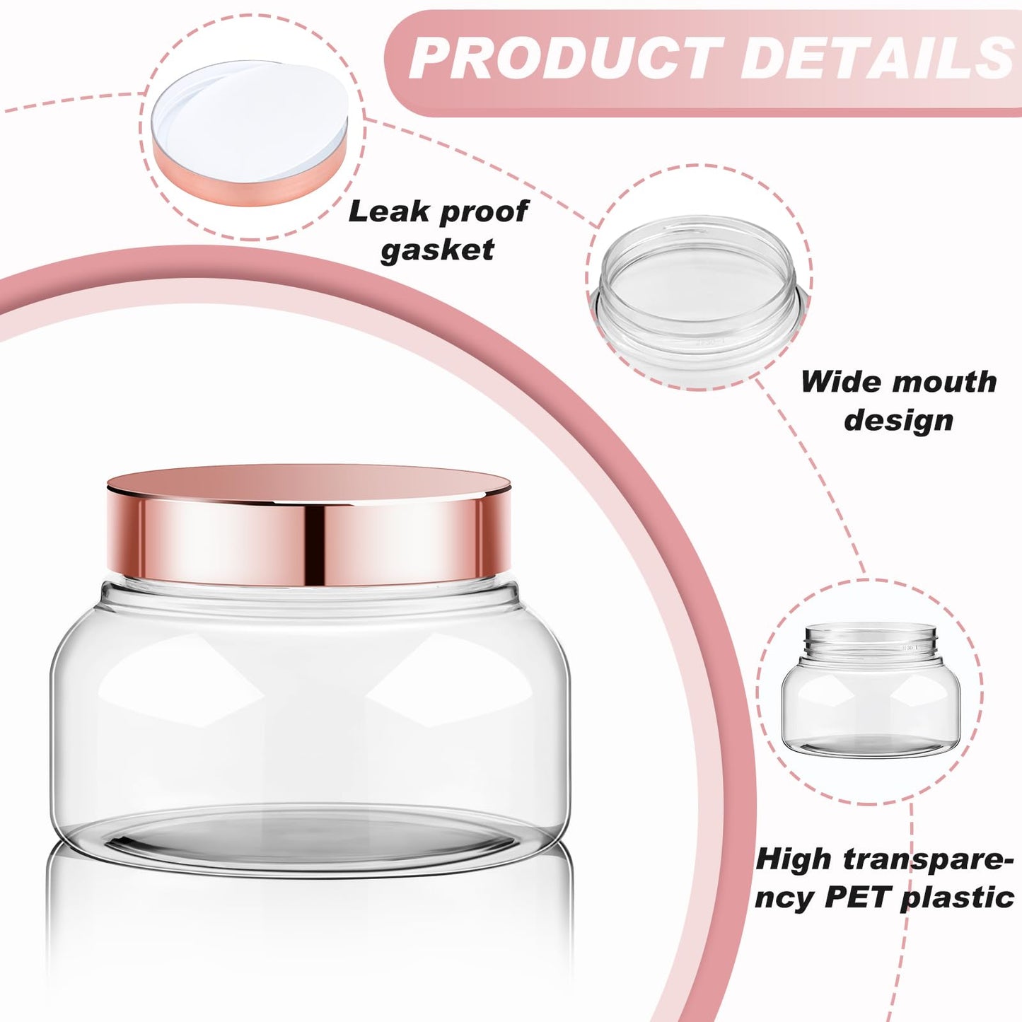 Tessco for you 24 Pack Plastic Jars with Lids Labels Multiuse Slime Containers Empty Body Scrub Jars Round Refillable Cosmetic Body Butter Container for Makeup (8 oz,Rose Gold)