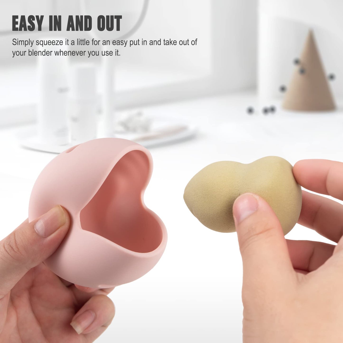 FERYES Travel Makeup Sponge Brush Holder, Soft Silicone Beauty Make Up Brush Blender Case Organizer for Travel- Pink