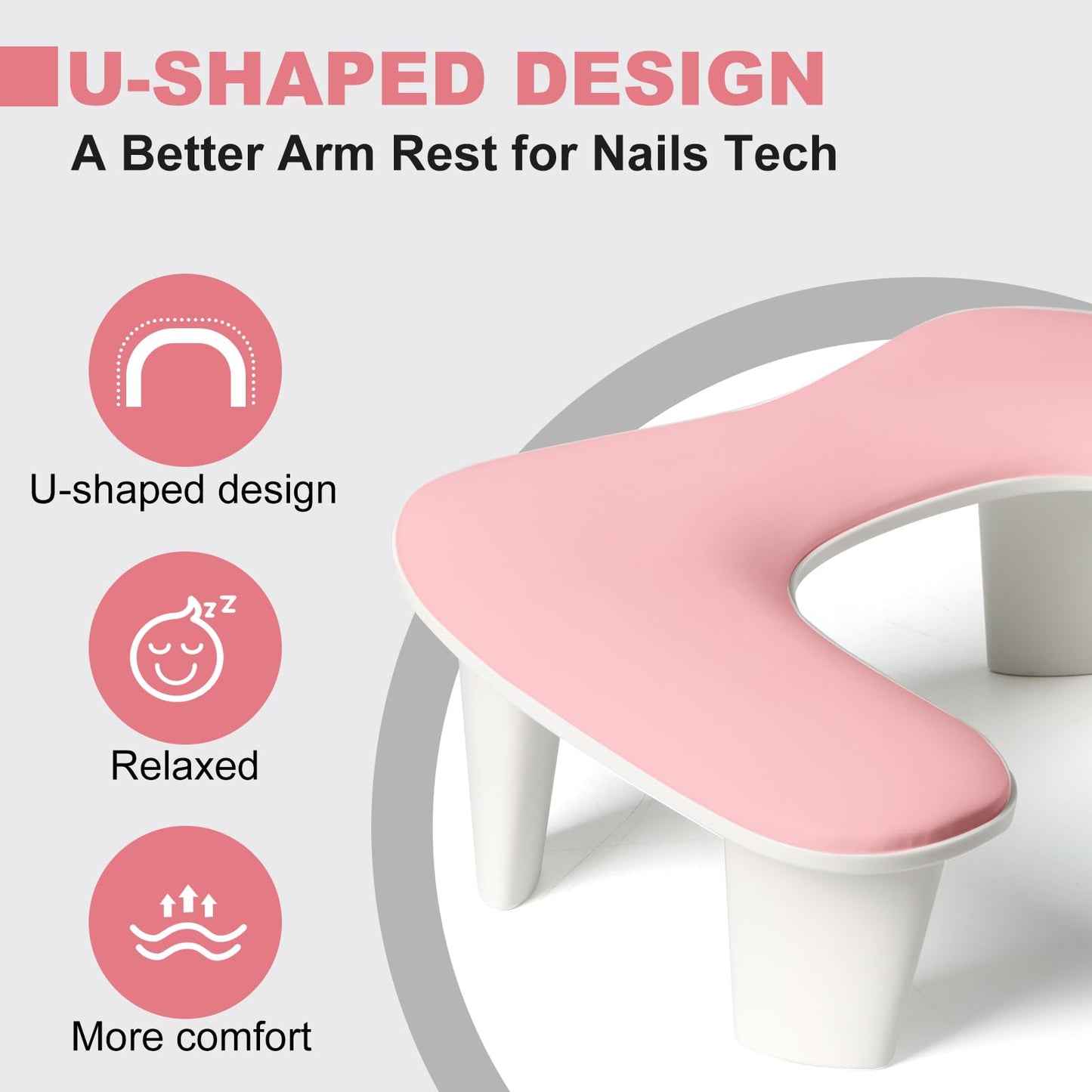 Nail Arm Rest for Nail Tech, U-shaped Manicure Hand Rest Stand, Luxurious Big Microfiber PU Leather Armrest for Clients-Pink