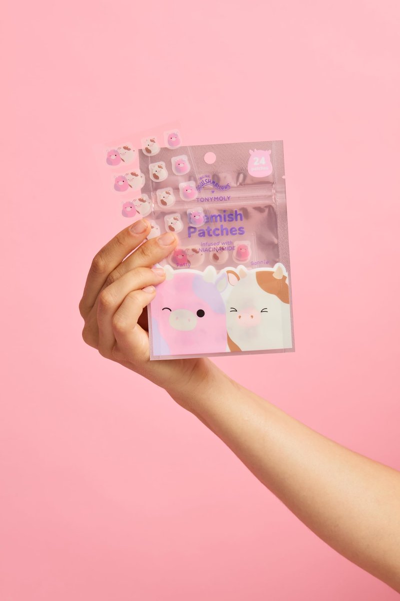 TONYMOLY x Squishmallows Patty the Cow + Ronnie the Cow Blemish Patches – Niacinamide Hydrocolloid Acne Patches for Face – Cute K-Beauty Pimple Stickers – 24 Count