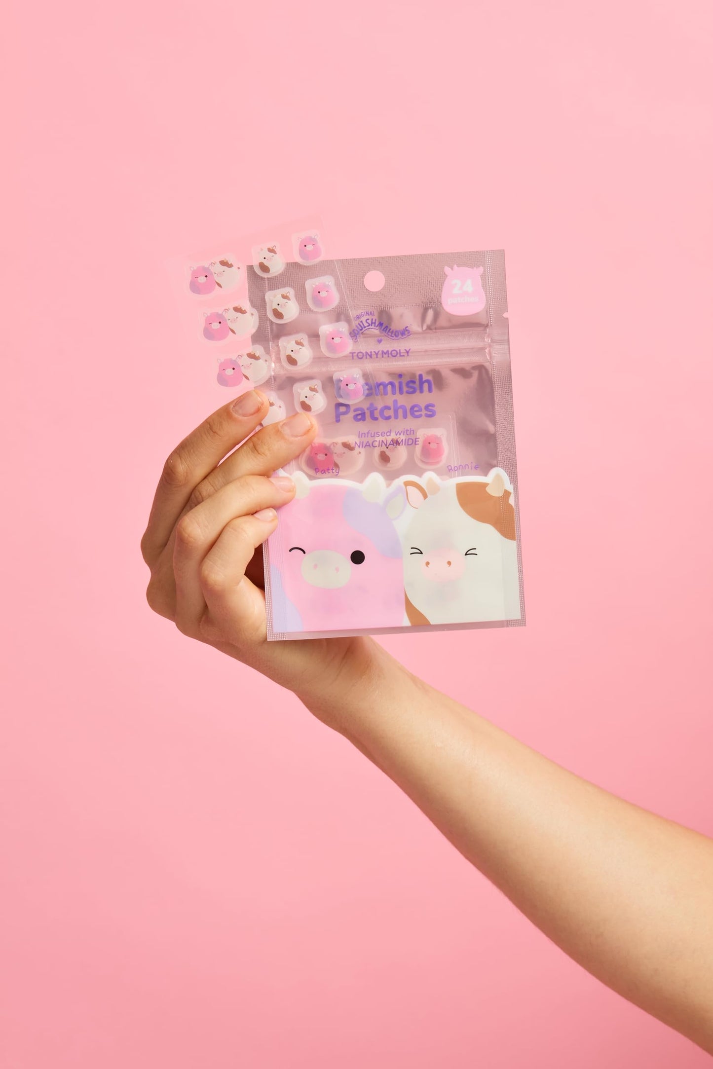 TONYMOLY x Squishmallows Patty the Cow + Ronnie the Cow Blemish Patches – Niacinamide Hydrocolloid Acne Patches for Face – Cute K-Beauty Pimple Stickers – 24 Count
