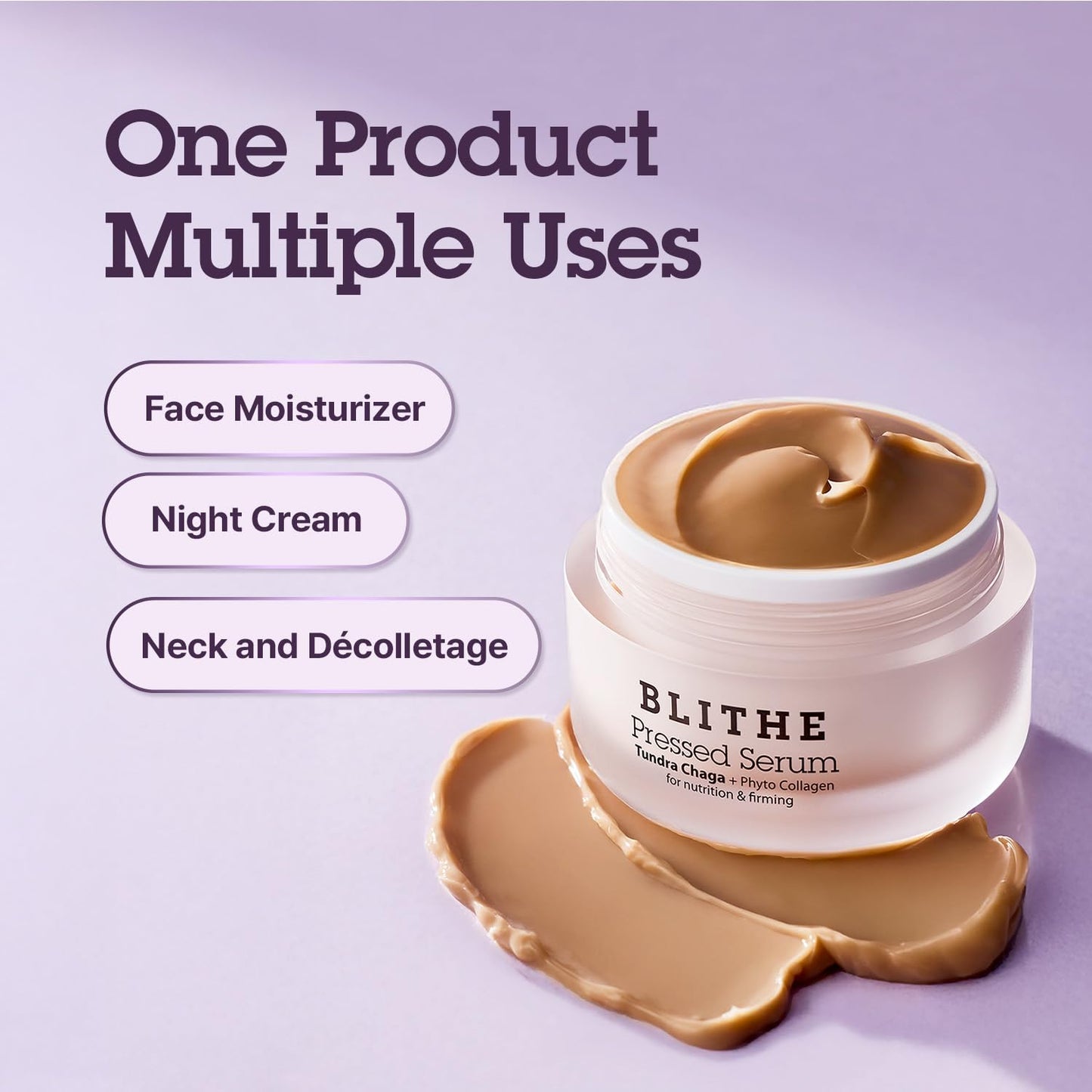 BLITHE Pressed Serum Tundra Chaga With Peptide & Collagen | Korean Moisturizer | Anti Aging Cream & Skin Tightening Cream for Face | Formula for an Instant Face Lift, 1.69 fl oz