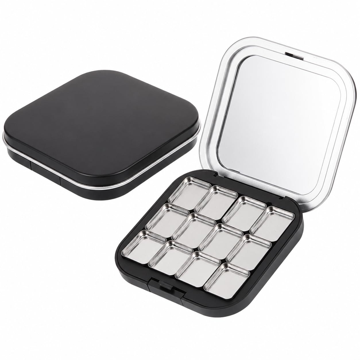 FRCOLOR 2 Pack Magnetic Makeup Palette Empty, Small Empty Eyeshadow Palette with 12 Grids, Mini Travel Makeup Organizer, Refillable Cosmetic Pan Case for DIY Depotting Blush Lipstick Contour Powder
