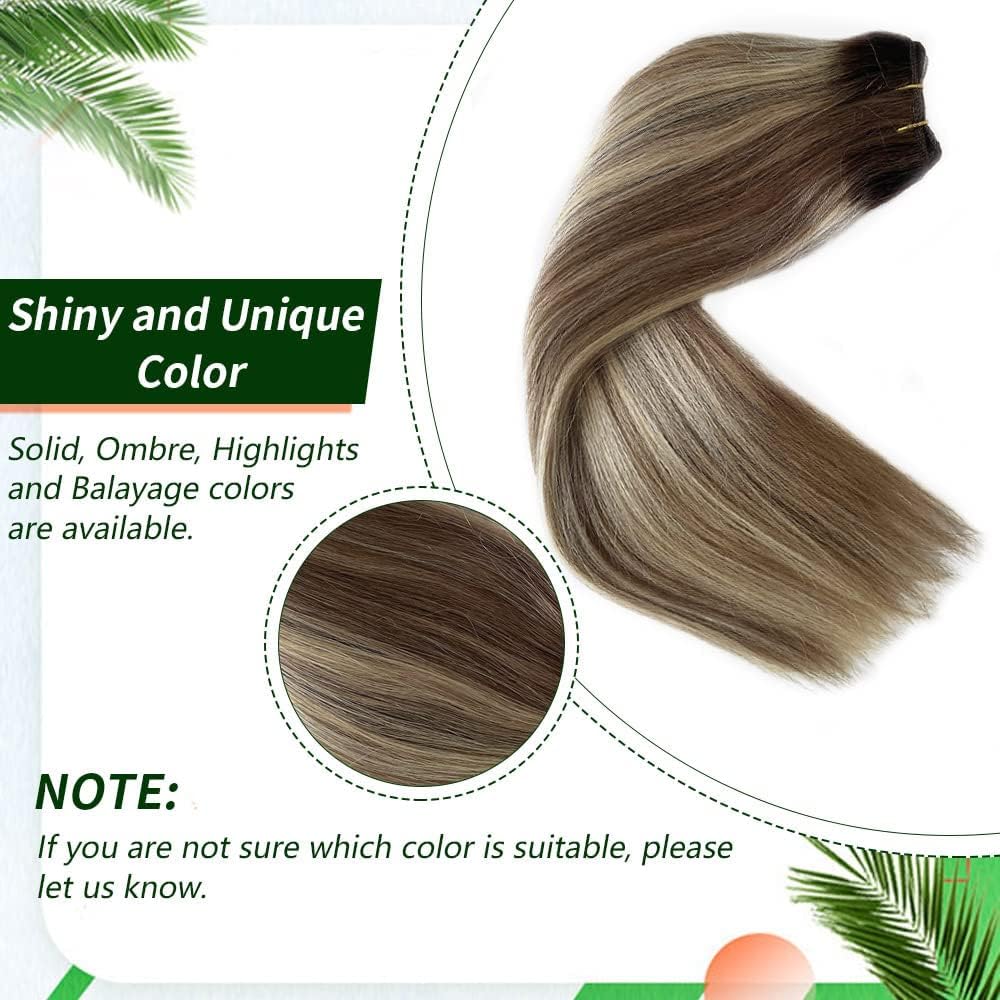 14 Inch Human Hair Extensions - Balayage Brown to Ash Blonde | Real Human Hair, 80g