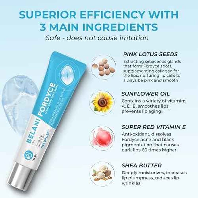 Belani Fordyce - Lip Acne Cream, Fordyce Seeds, Fordyce Cream, Moisturizes, Improves Dry, Belani Lip Mask, Chapped Lips, Reduces Dark Lips - 20ml