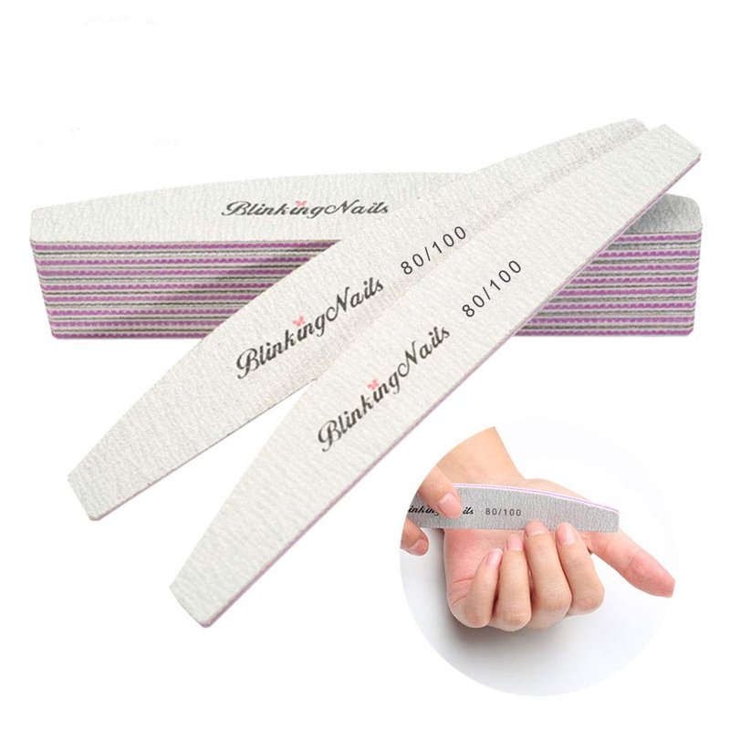 Abrasive Nail File Set - 80/100 Grit Professional Washable Acrylic Buffers | 10 Pcs Manicure Tools for Nail Art Care