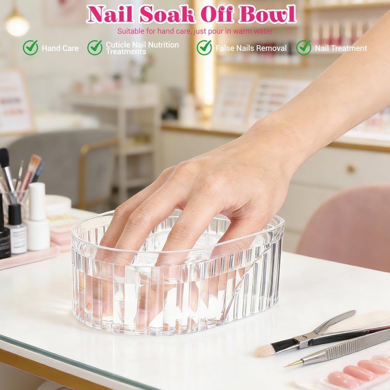 FOMIYES 2pcs Transparent Nail Soaking Bowls, Acrylic Gel Polish Remover Bowls, Manicure Hand Soak for Home Nail Care, Ergonomic Design for Gel off and Hand Washing