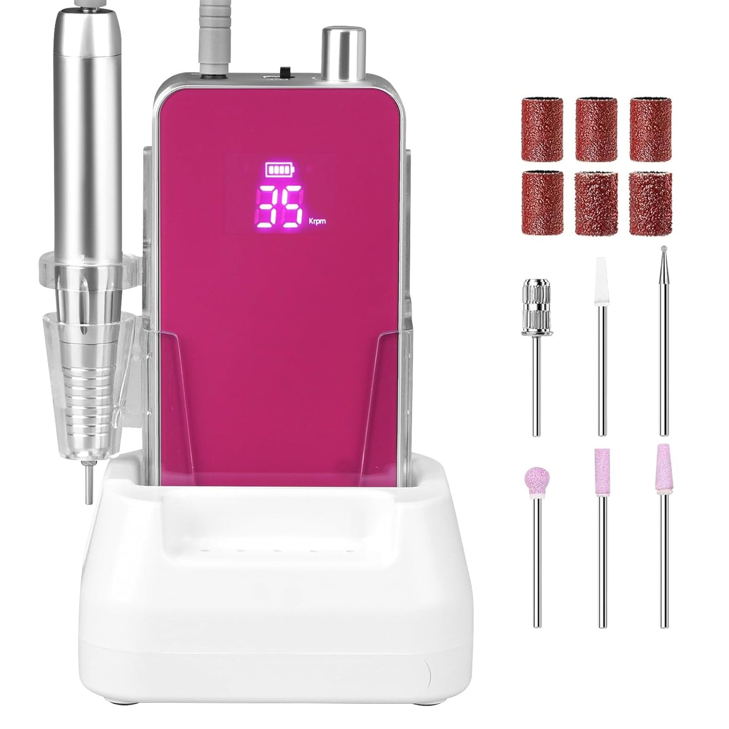 Professional Portable Nail Drill - 2-in-1 Rechargeable Electric E-File for Acrylic Gel Nails | 35000RPM, Quieter Coreless Motor