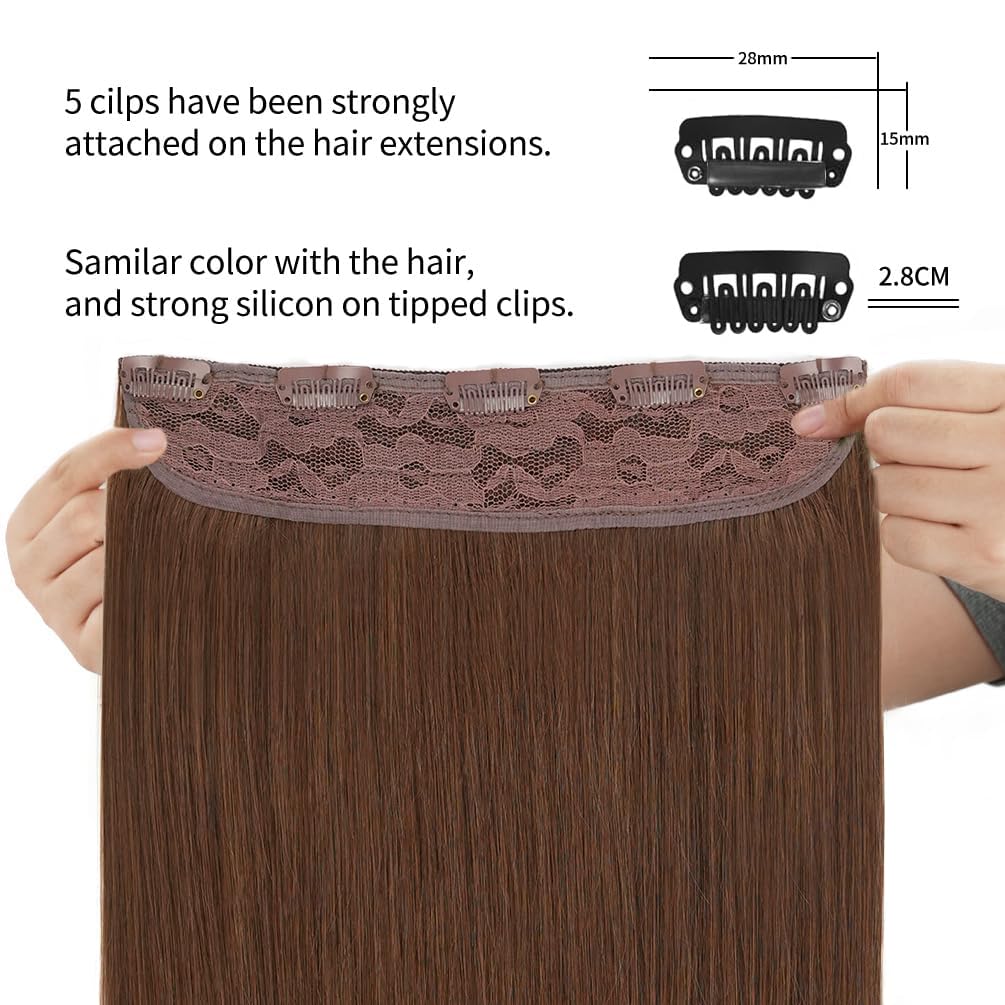 Winsky Hair Extensions Real Human Hair - One Piece Light Brown Remy Hair Extensions Clip on 70gram for Women (14inch, #6)