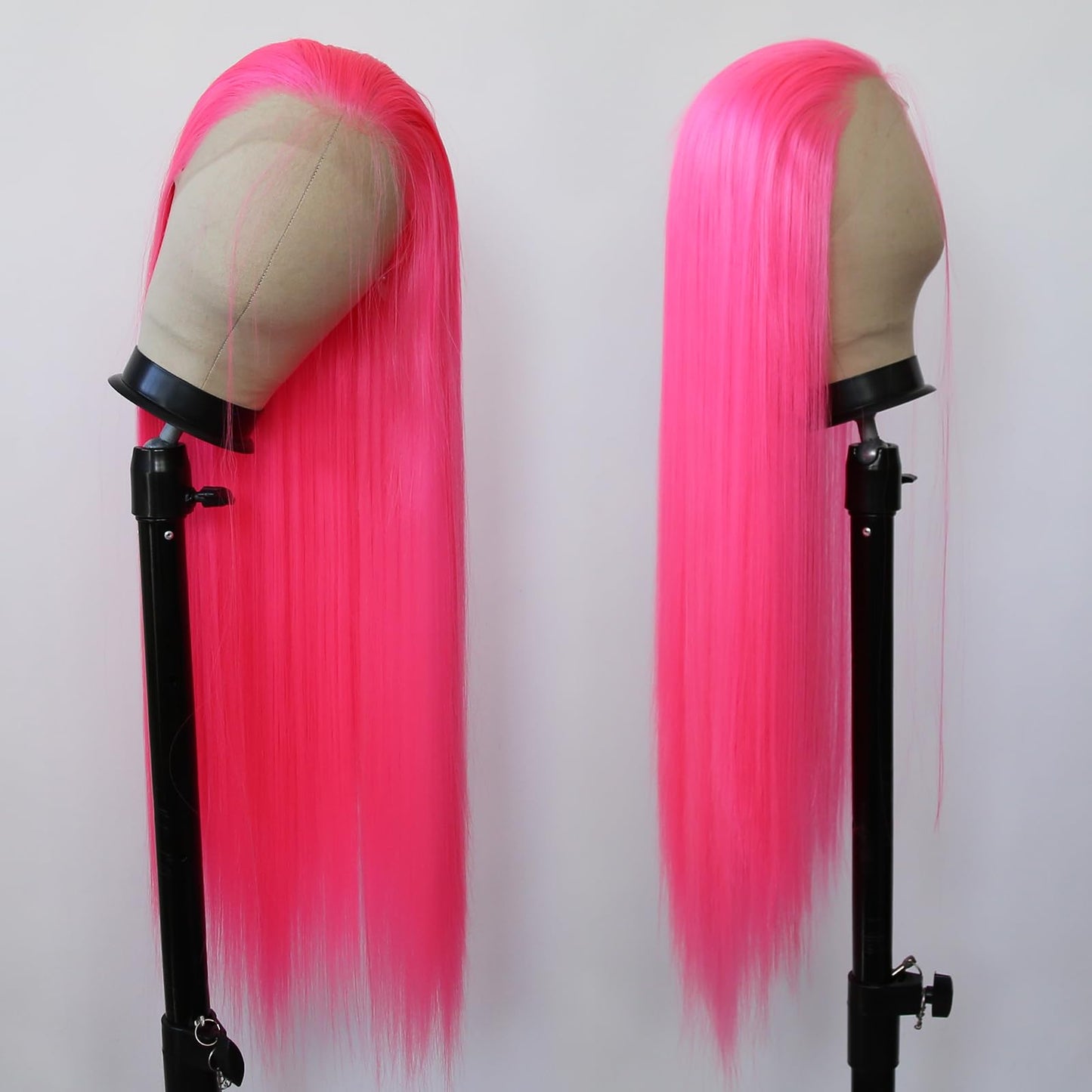 BTWTRY Pink Synthetic Lace Front Wig Long Straight Hot Pink Lace Front Synthetic Wig Pre Plucked Natural Hairline Glueless Heat Resistant Fiber Hair Wig for Fashion Women (Pink)