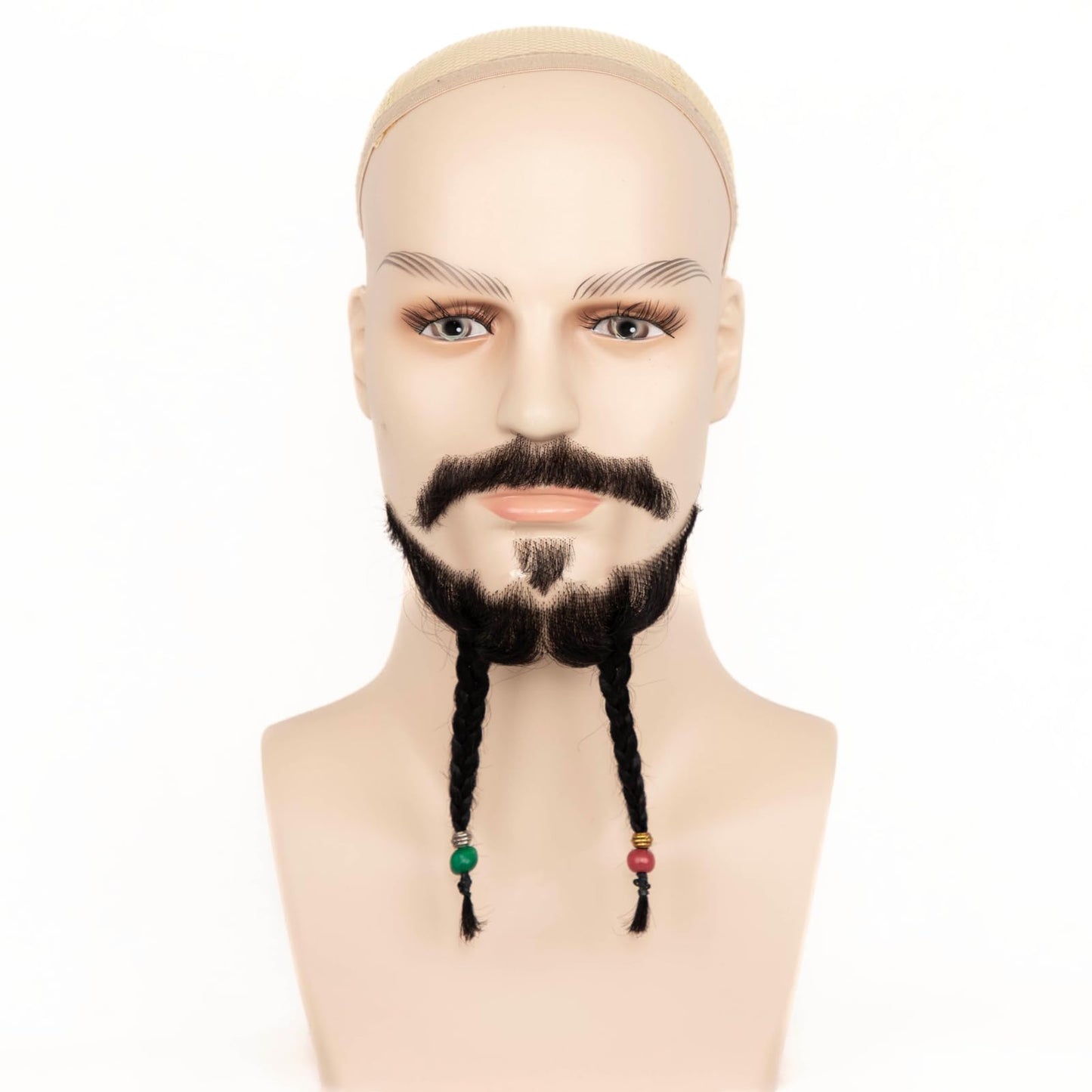 XRDDFL Human Hair Fake Beard for Men Fake Face Beard and Mustache Realistic Goatee Beard False Facial Hair Natural Brown Full Hand-Tied Lace Beards for Halloween Cosplay Costume Party