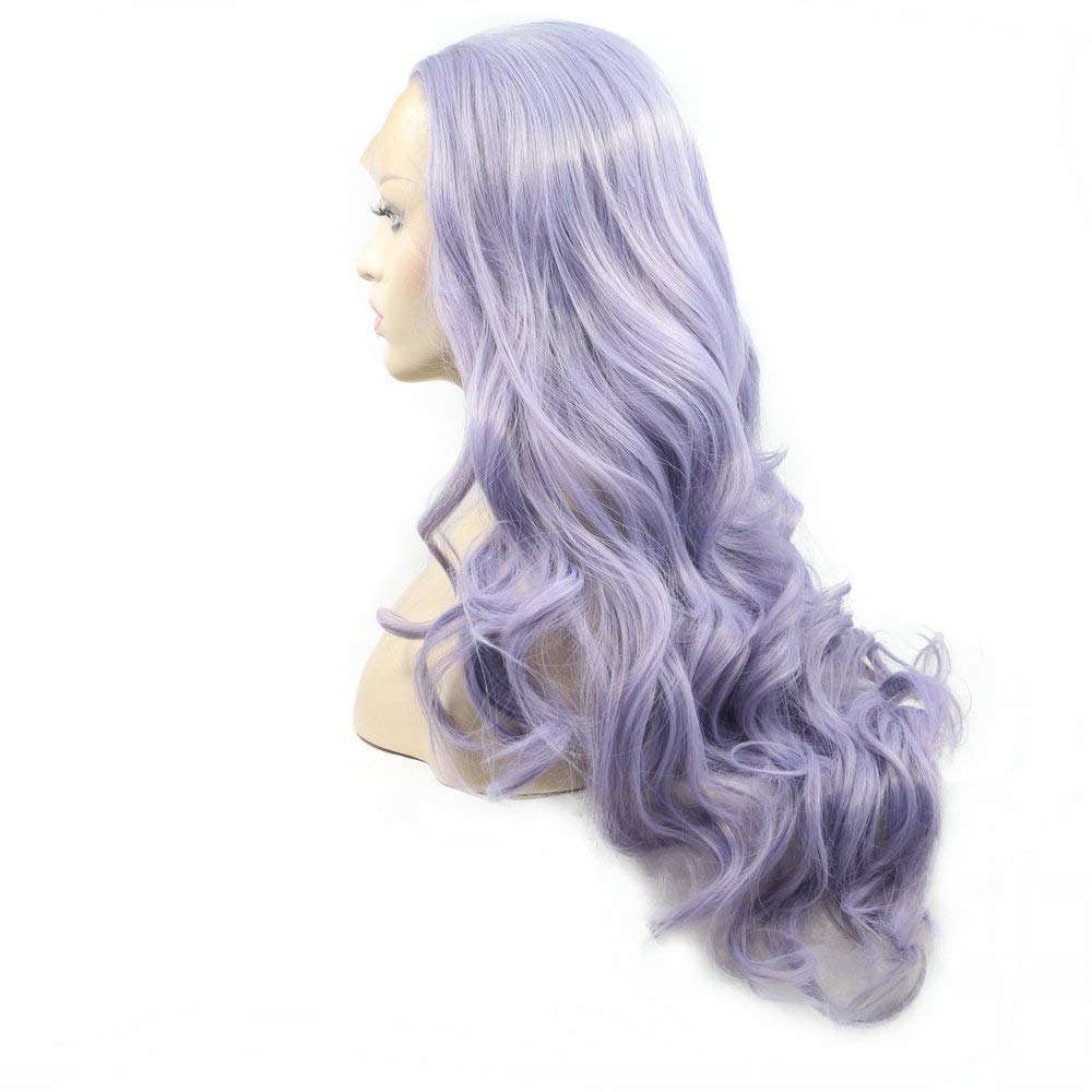 Lilac Purple Lace Front Wigs for Women Soft Wavy Lavender Hair Wig Natural Hairline Realistic Mix Color Long Purple Glueless Synthetic Heat Resistant Fiber Hair Drag Queen Cosplay 24Inch
