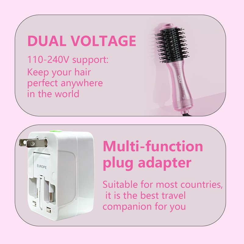 DAN Technology Auto Dual Voltage Hair Dryer Brush,110V-120V/220V-240V,Travel Brush Hair Dryer,Small Blow DryerBrush,one Step Hair Dryer and volumizer for Women