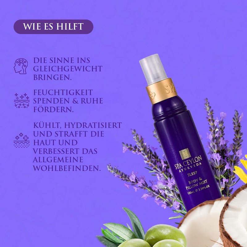 SPA CEYLON SLEEP Body & Pillow Mist | Non-Oily Natural Mist | Reduces Stress | Luxuriously Fragrant | Suitable for all skin types (100 ml, Lavender)