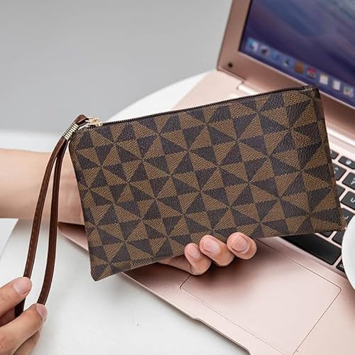 Leather Checkered Makeup Bag, 2 Pack Portable Cosmetic Bag, Large Capacity Waterproof Travel Toiletries Bag for Women, Christmas Gifts