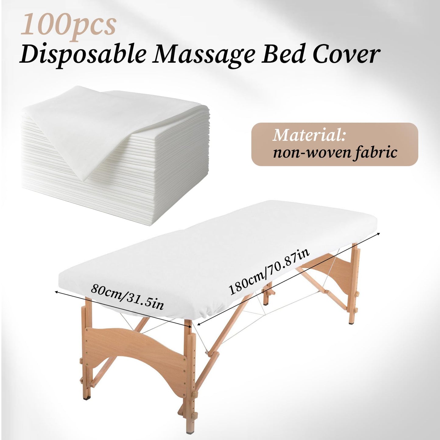 simarro 100Pcs Disposable Bed Sheets, 31.5x71 Inch Beauty Massage Table Sheets White Soft Breathable Non-Woven Fabric Bed Covers for Massage Table, Tattoo, SPA, Beauty Salon, Hotels