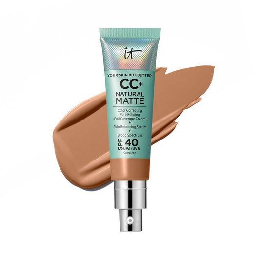 IT Cosmetics CC+ Cream Natural Matte (Tan Rich) - Poreless Full Coverage Foundation With SPF 40, 16HR Shine Control, Color-Corrector, Skin-Balancing Serum, Noncomedogenic - 1.08 fl oz
