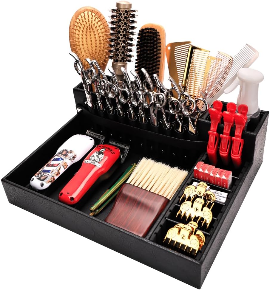 Hairdressing Tool Holder - Multifunctional PU Leather Barber Storage Box | Large Scissors & Accessories Case