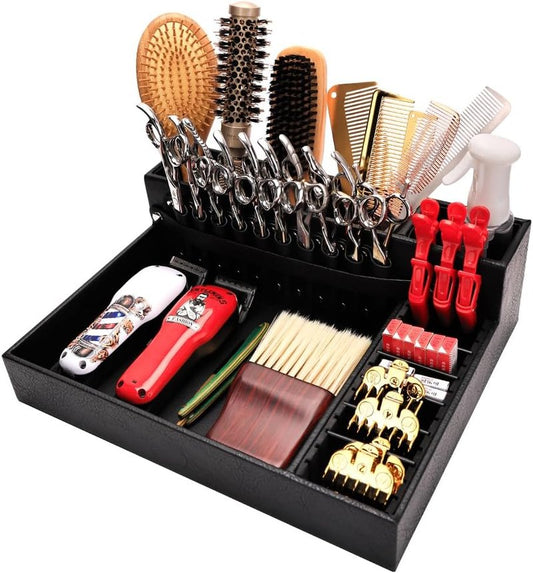 Hairdressing Tool Holder - Multifunctional PU Leather Barber Storage Box | Large Scissors & Accessories Case
