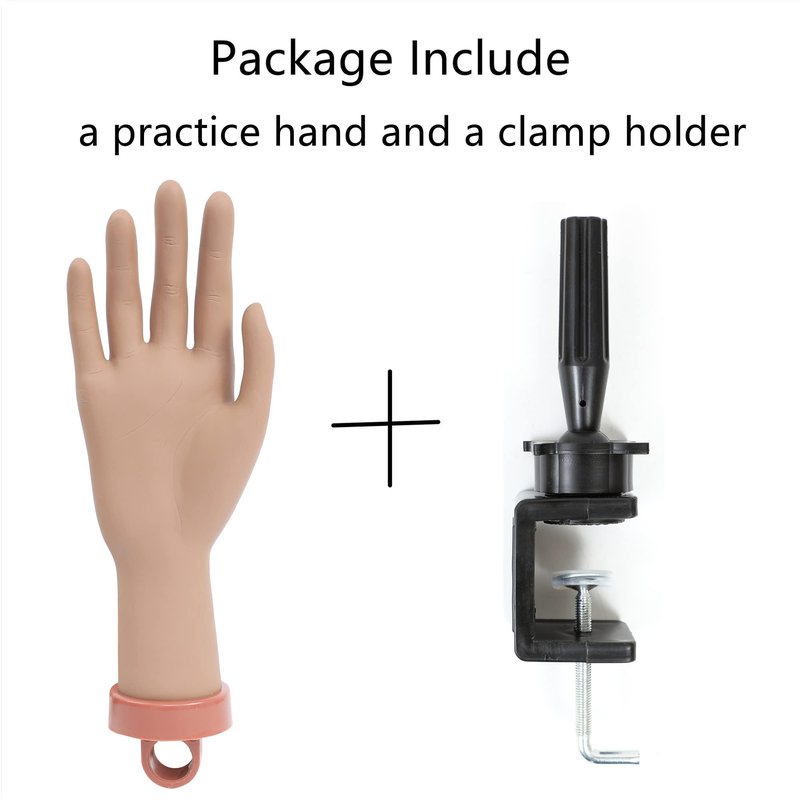 Practice Hand Kit for Acrylic Nails Fake Hand for Fake Nails Practice Hand and C- Clamp Holder Nail Mannequin Hand for Acrylic Kit Hand Practicing for Acrylic Nails (Dark Hand)