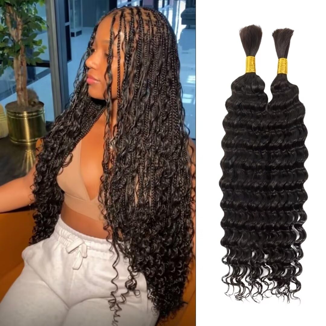 Deep Wave Bulk Human Hair for Braiding Highlight Micro Braiding Hair for Boho Braids Faux Locs Boho Knotless Braids Human Hair Braiding Hair No Weft 2Bundles(22inch, #P4/27)