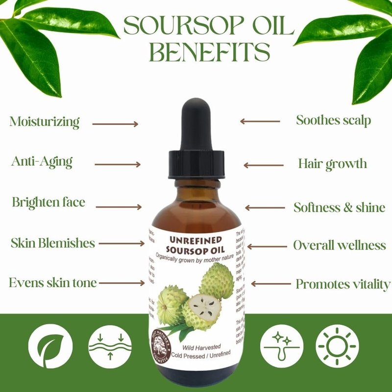 Virgin Soursop Oil (Anona Muricata, Graviola, Guanabana) – 100% Pure, Organic, Cold-Pressed, Unrefined – 4oz - 120ml – Natural Facial Oil & Moisturizer for Dry, Damaged, or Sensitive Skin
