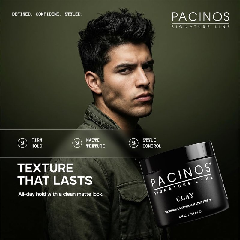 Pacinos Signature Line Clay Hair Paste - Long Lasting Styling Wax with Firm Hold for All Hair Styles 4 Oz