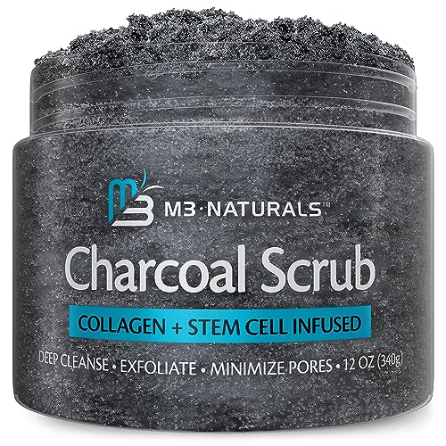 Exfoliating Charcoal Scrub with Collagen & Stem Cells ? Salt Scrub for Body Toning, Cellulite, Armpit Detox, and Skin Smoothing for Face, Feet, and Body by M3 Naturals.