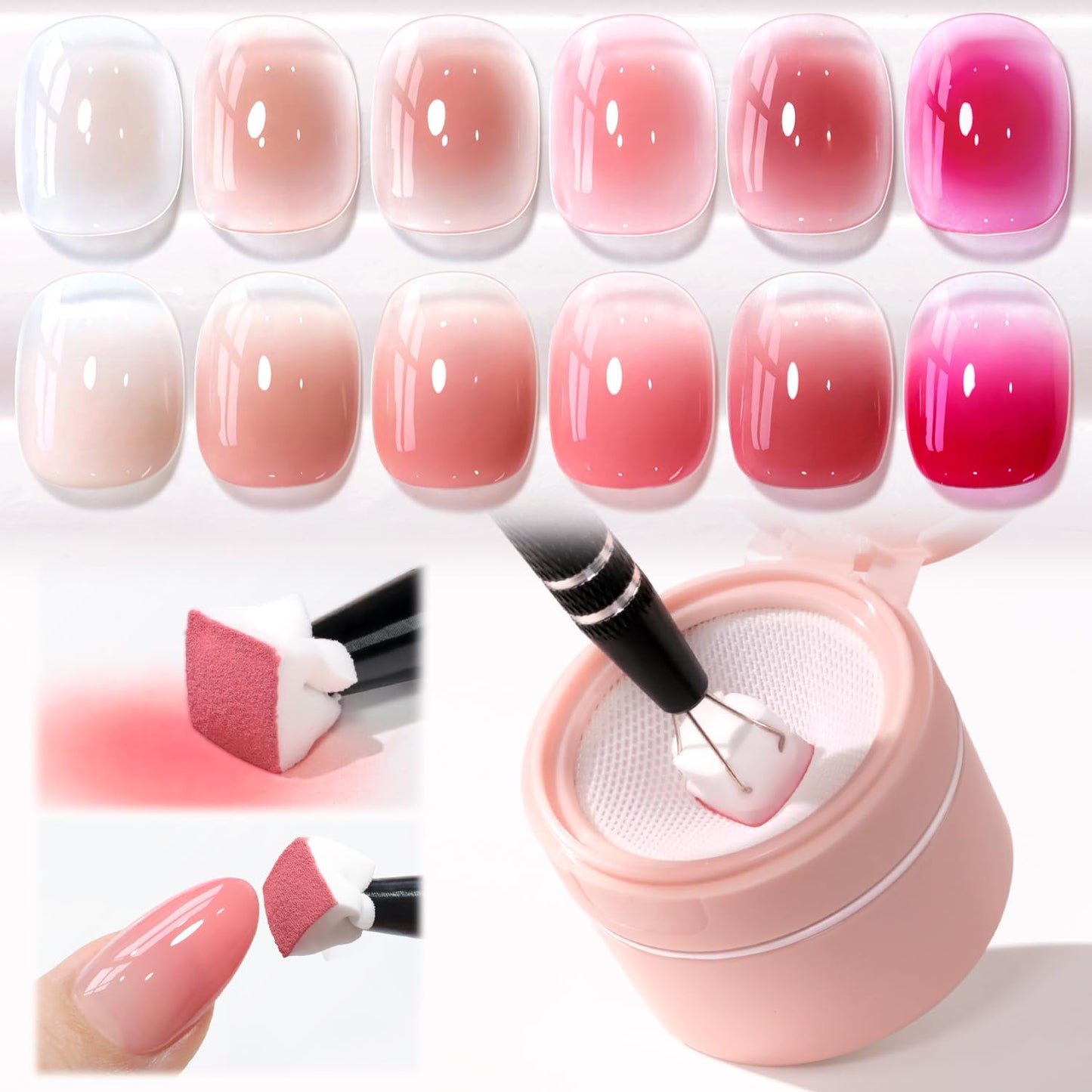 Double Rhythm Painting Gel Polish Set for Nail Art Palette Patting Gel Polish 6 Colors with 100 Pcs Sponges and Grabbing Pen (Neutral Nude Rose-T6-66)