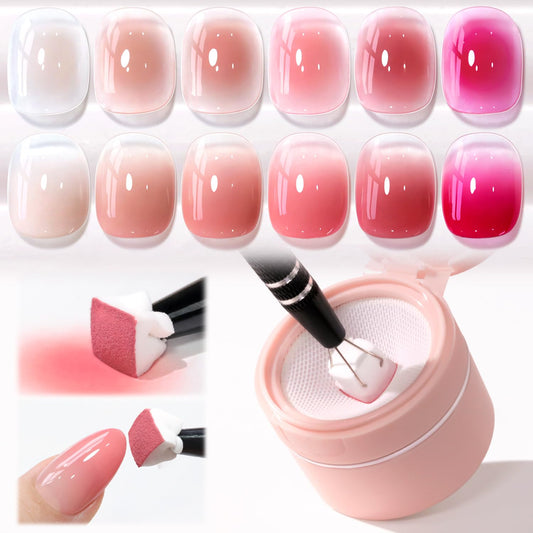 Double Rhythm Painting Gel Polish Set for Nail Art Palette Patting Gel Polish 6 Colors with 100 Pcs Sponges and Grabbing Pen (Neutral Nude Rose-T6-66)
