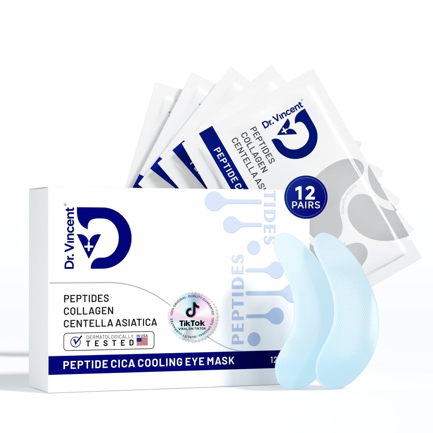 Dr Vincent Peptide Cooling Under Eye Patches, Soothing Eye Patches Instant Reduces Dark Circles and Puffiness, Calming Under Eye Mask with Glacial Water for Bags Treatment, 12 Pairs