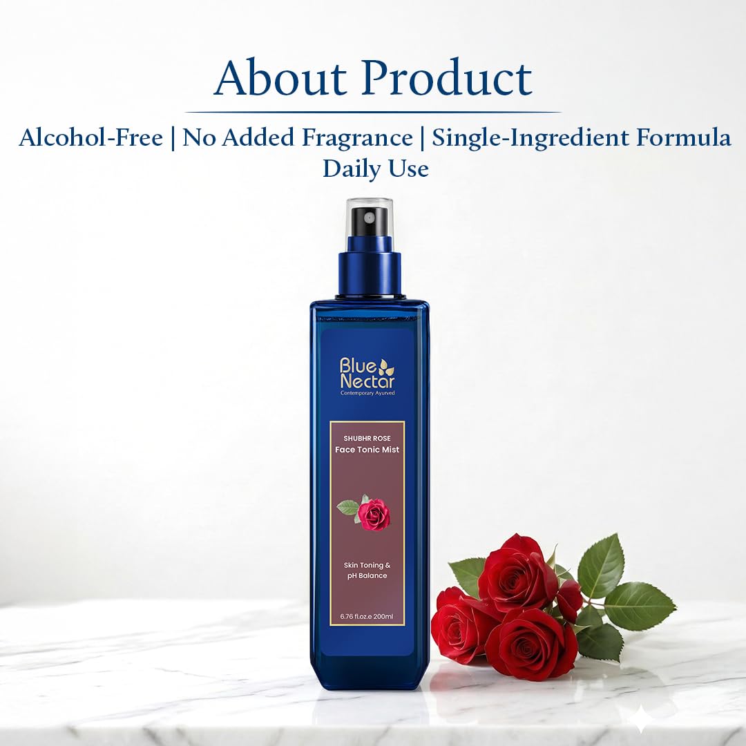 Blue Nectar Shubhr Steam Rose Toner Water & Face Mist (3.4 fl Oz) and Vitamin C Face Serum with Natural Hyaluronic Acid Serum (1 Fl Oz)
