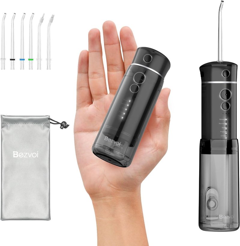 Bezvoi 2 Pack Travel Water Flosser for Teeth Cleaning: Water Dental Pick Set with Elegant Packaging for Couples Friends, 5 Modes & Removable Tank, Waterproof, Portable, for Braces, Gums Care