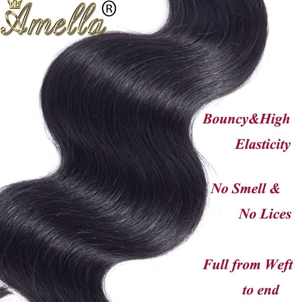 Amella Hair Brazilian Body Wave One Bundle 22inch 100% Unprocessed Brazilian Virgin Natural Black 8A Body Wave Human Hair Weft