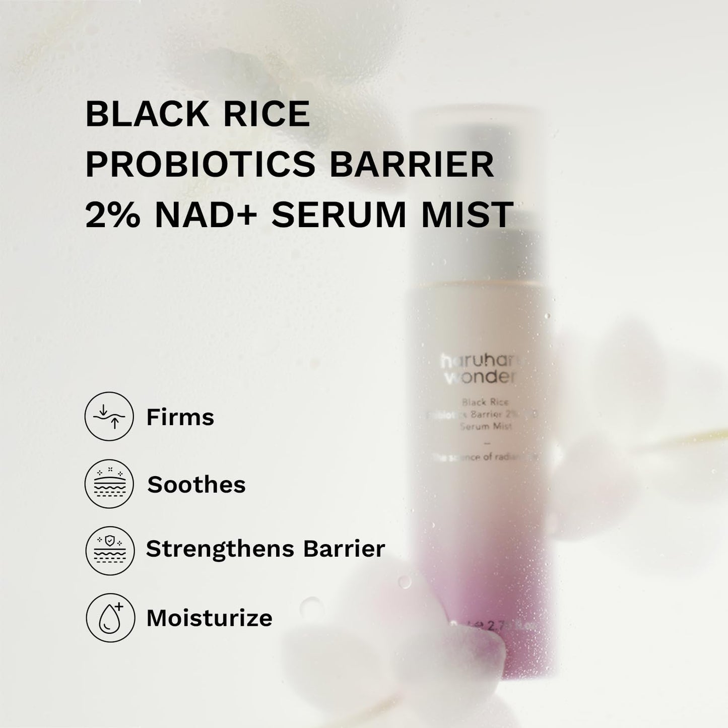 haruharu Wonder Black Rice Probiotics 2% NAD+ Serum Mist, Ultra-Fine Mist, Hydrating & Plumping, Barrier Support, Sensitive Skin, Ceramide, Korean Skincare, Vegan, 2.70 fl.oz