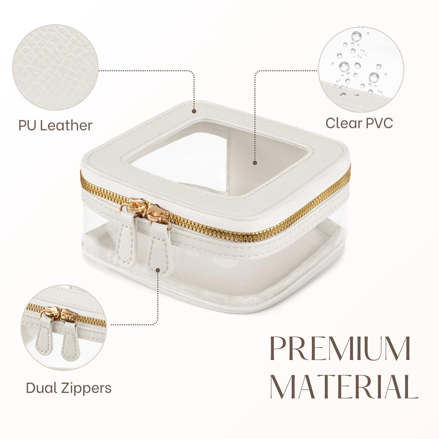 Oaque Clear Cosmetic Bag Set for Women Makeup Bag with Handle, TSA Travel Toiletry Bag Transparent Cosmetic Case Portable Make Up Organizer Bag for Essentials (White, Mini+S)
