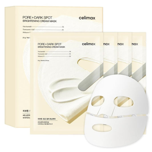 celimax Pore+Dark Spot Brightening Cream Mask 4EA | Non-Sticky Sheet for Enlarged Pores with Niacinamide, Tranexamic Acid, Non-Irritating, Hydrating, Hyperpigmentation, Korean Skincare Gifts for Women