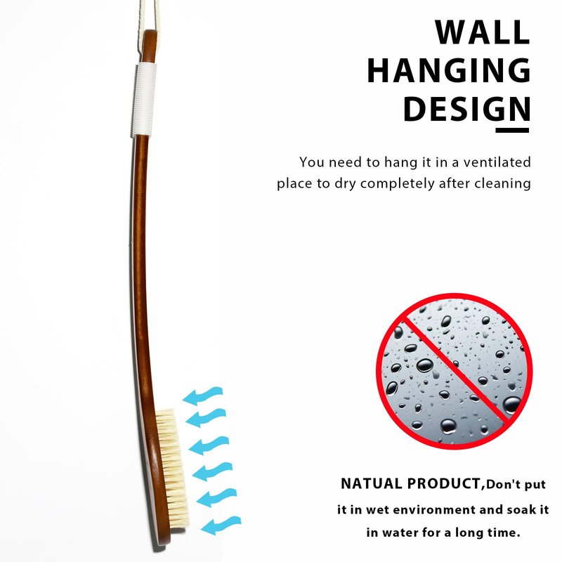 ICANdOIT-17.71Inch Natural Stiff Sisal Bristles Anti-Slip Long Handle Bath Brush,Bent Handle Shower Scrubber for Exfoliating,Shower Back Brush,Exfoliation Set with Pumice Stone(2 Pack)