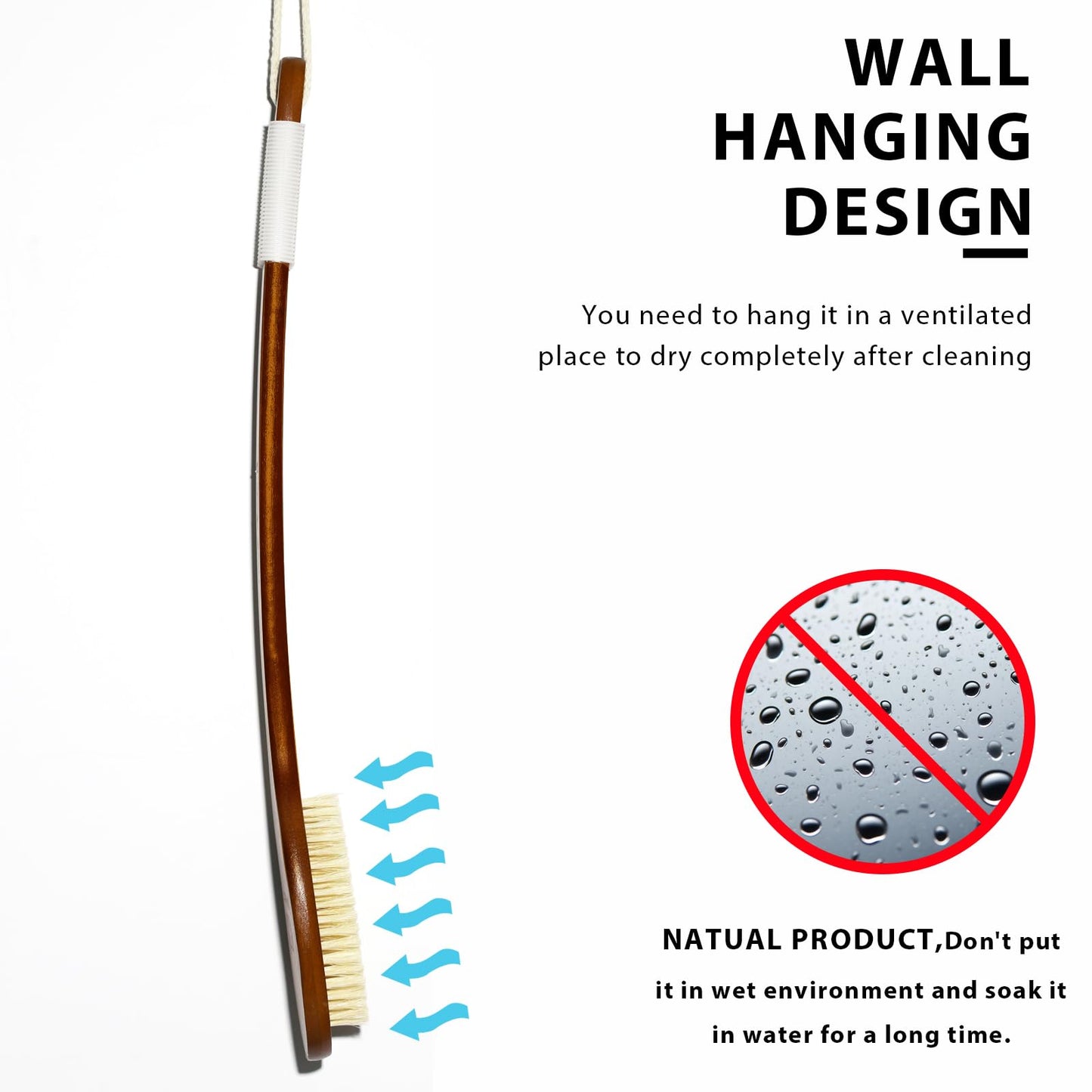 ICANdOIT-17.71Inch Natural Stiff Sisal Bristles Anti-Slip Long Handle Bath Brush,Bent Handle Shower Scrubber for Exfoliating,Shower Back Brush,Exfoliation Set with Pumice Stone(2 Pack)