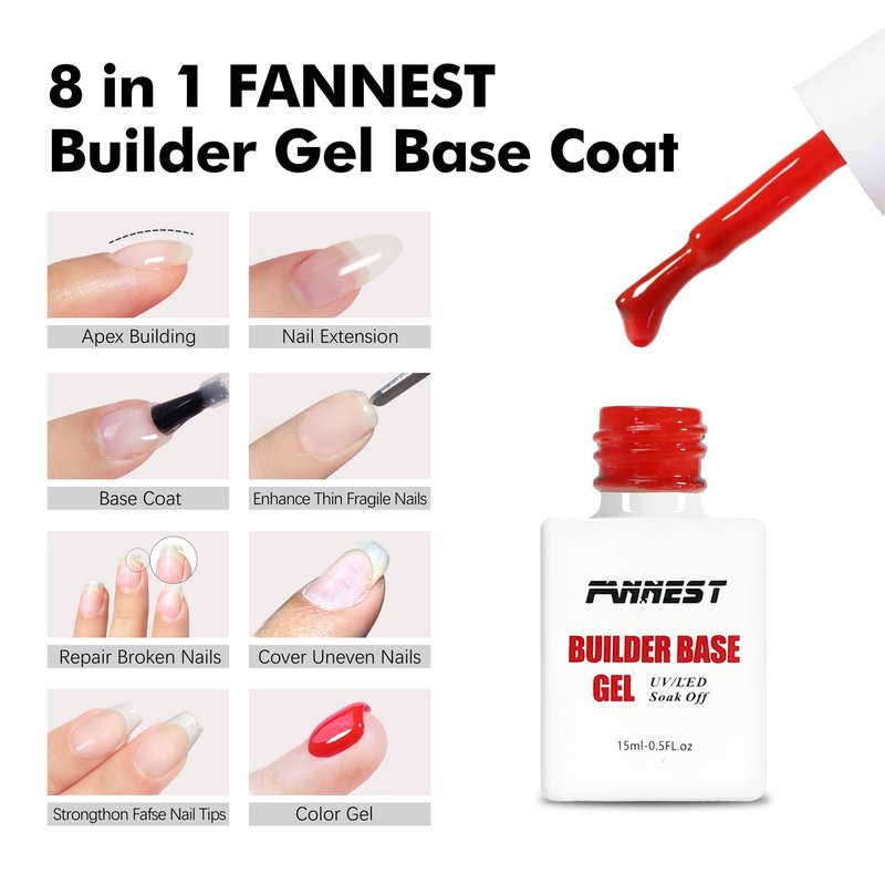 FANNEST Red Rubber Builder Base Gel for Nail, 2Pcs 15ml Set for Strengthen/Apex Building/Enhance/Reinforced Long Lasting Protect Soak Off U V LED For Thin Weak Nails