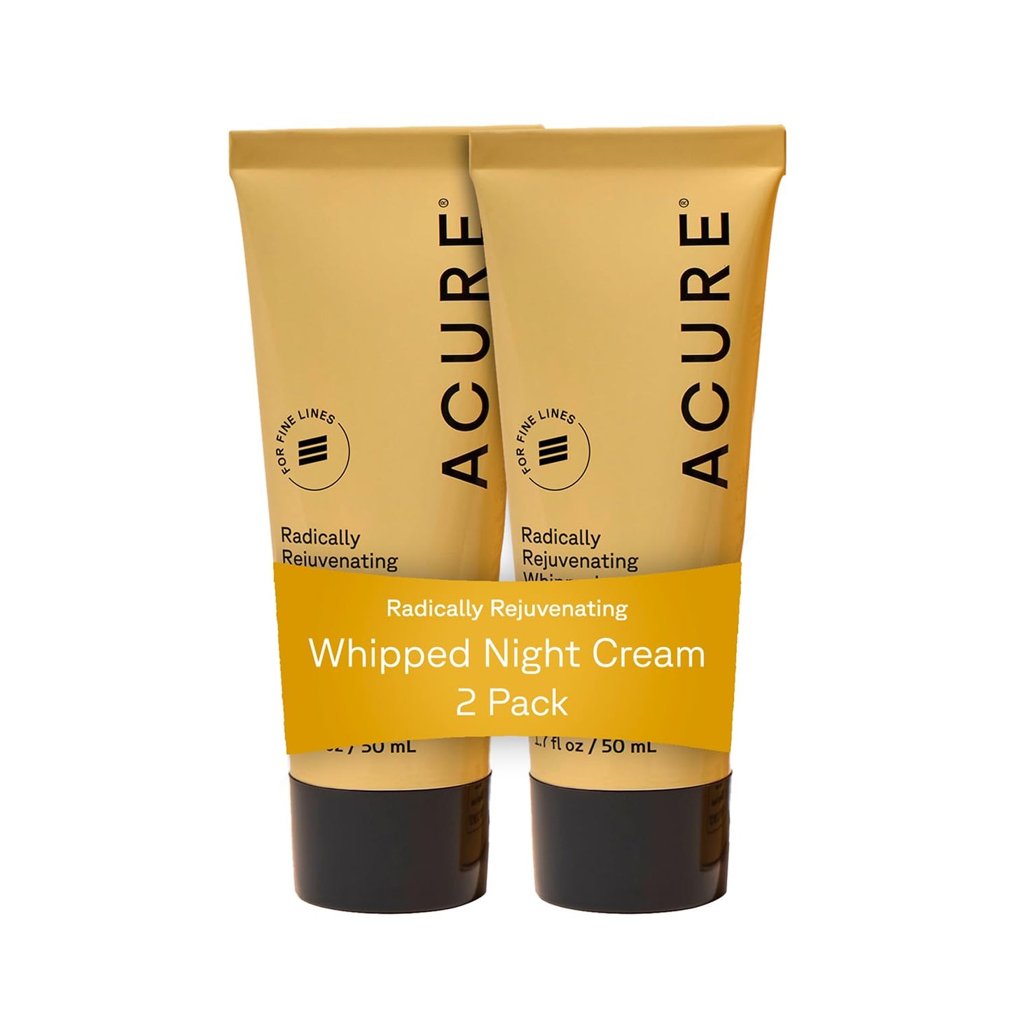 Acure Radically Rejuvenating Whipped Night Cream - Anti Aging Peptide Night Face Cream for Women & Men, Hydrating & Renewing Moisturizer, Softens Fine Lines w/Vitamin C - 1.7 fl oz (2 Pack)