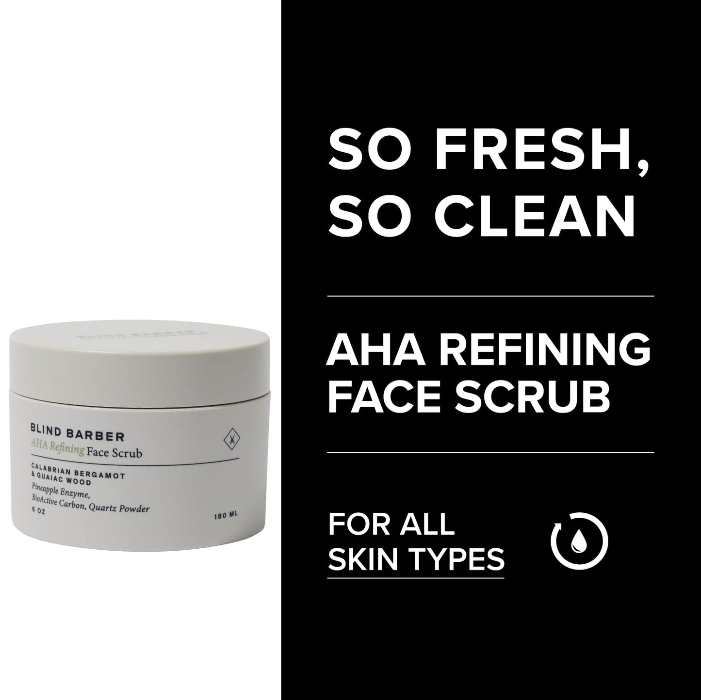 Blind Barber AHA Exfoliating Face Scrub - Daily Exfoliating Face Wash for Men - Cleanse Dirt & Excess Oil, Clear Clogged Pores & Smooth Skin Texture - Facial Scrub with Quartz Powder (6 Oz)