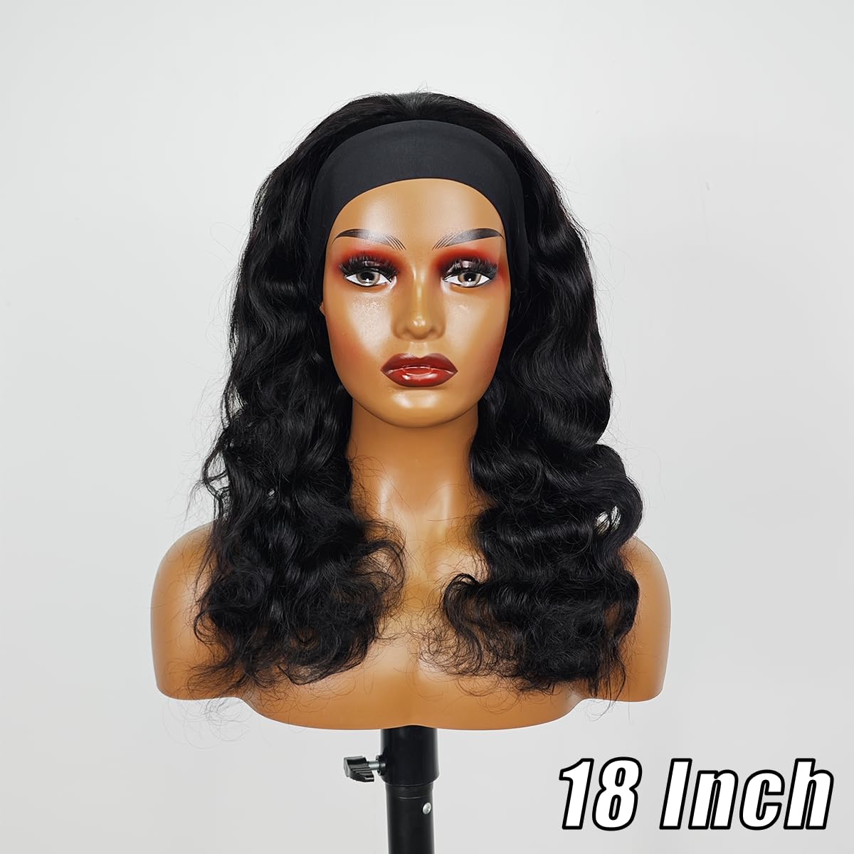 Lauberita Headband Wig Human Hair for Women 18-Inch 180% Density Body Wave Headband Wigs Glueless Human Hair Wig(Body Wave, Natural Black)