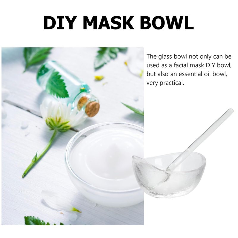 Zerodeko Glass Facial Mask Mixing Bowl Set with Spoon 3.14X2.36X1.57 Inch for Diy Skincare Essential Oil Mixing Home and Salon Beauty Tool