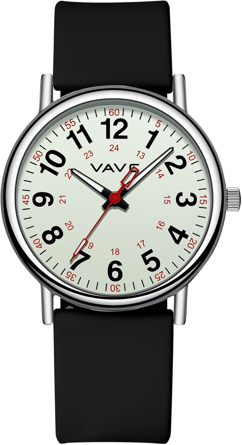 Waterproof Analog Nurse Watch for Nurses,Students,Medical Professionals,Women Men,with Luminouse Easy Read Dial,Military Time,Second Hand and 24 Hour,Comfortable Silicone Band.
