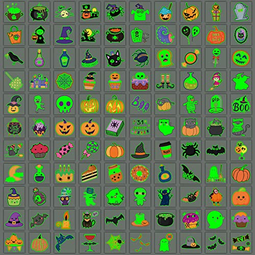 Partywind 204 PCS Individually Wrapped Sheets Glow Halloween Tattoos for Kids Party Decorations, Luminous Pumpkin Tattoo Stickers, Kids Halloween Treats, Party Supplies