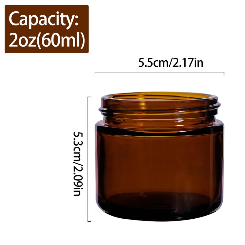 Galssmagic 2 oz Amber Glass Jars with Lids,24 Pack 2oz Small Glass Jar with Inner Liners and Black Lids,Travel Jars for Cosmetics Container,Cream Lotion,Body Scrub, Lotion