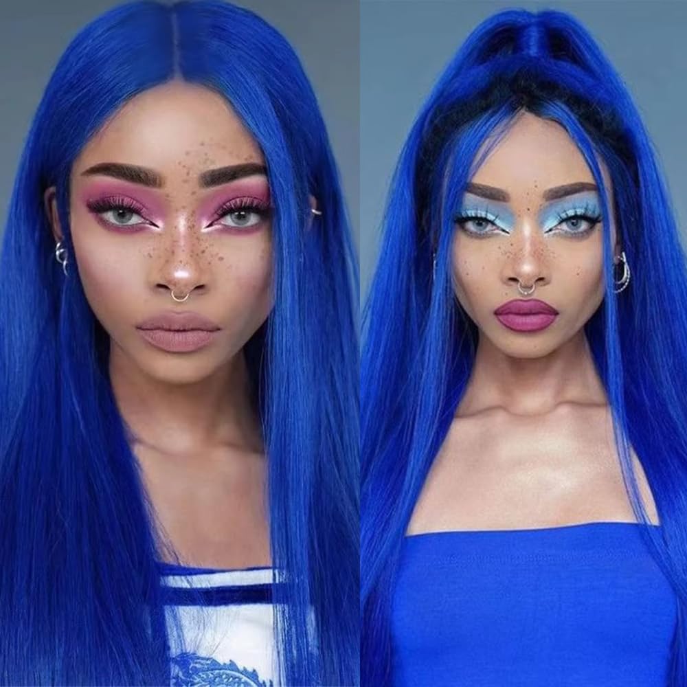 Pure Blue Bundles Human Hair Blue Straight 3 Bundles 24 26 28 inch Unprocessed Brazilian Virgin Human Hair Extensions 300g